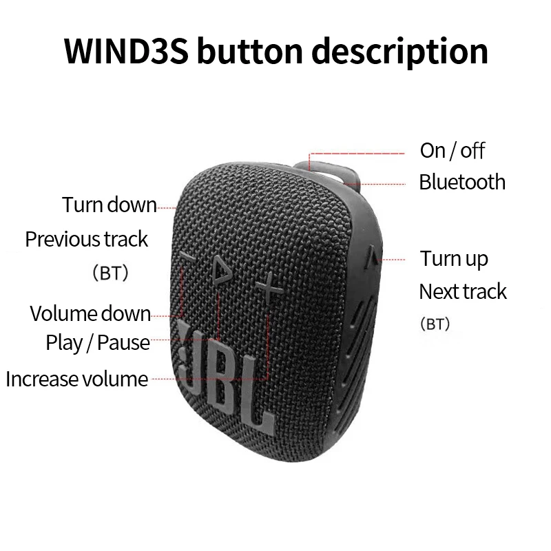 JBL-Altavoz Bluetooth Original WIND 3s, Subwoofer para ciclismo al aire libre, minialtavoz de largo alcance, diseño impermeable y a prueba de polvo