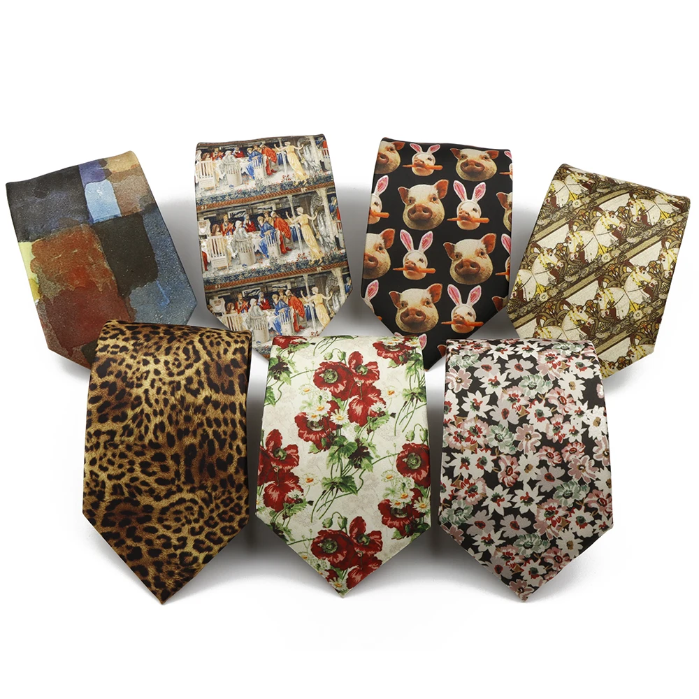 

Новый 8 см геометрический полиэстеровый галстук с принтом Свинья Кролик Лошадь Цветы Картина маслом узор галстук Вечерние карнавальные аксессуары Подарки