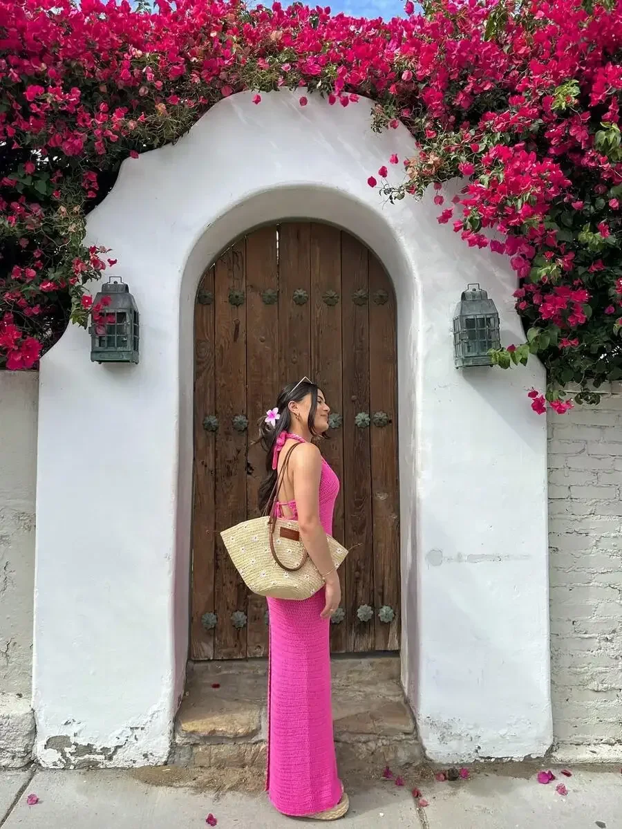 

Womens Spaghetti Strap Sleeveless Knit Dress Backless Slit Hem Beach Vacation Casual Summer Dress