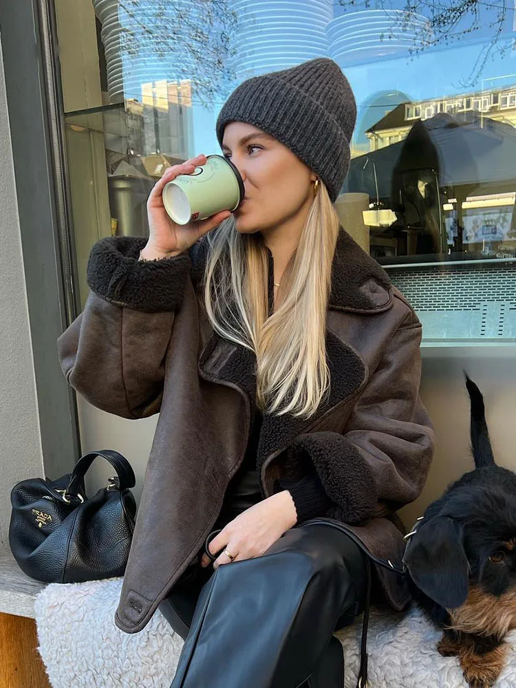 HH Woman Retro Jacket Female Streetwear Jacket Solid Turn-Down Collar Long Sleeve Pocket Single Breasted Winter Thick Coats