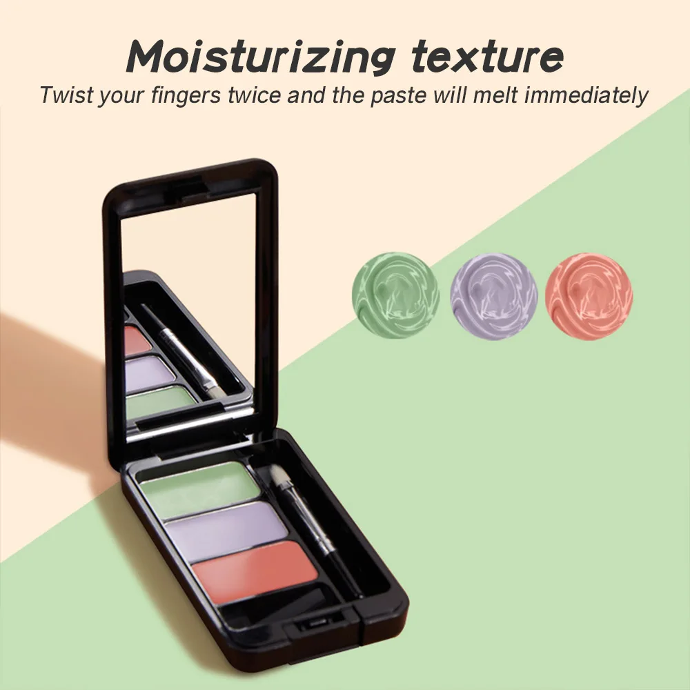 Corretivo de três cores de contorno natural para marcas de acne facial, manchas, sulcos rasgos, corretivo, iluminador