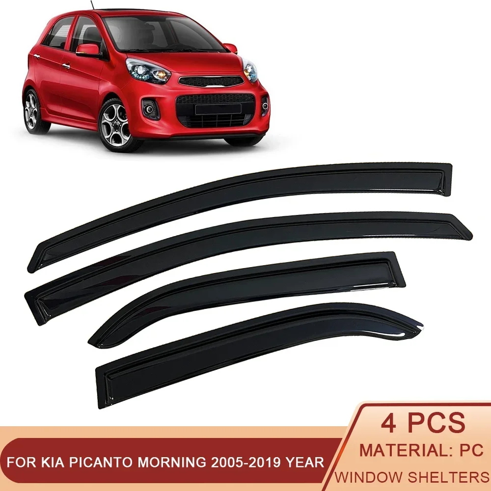 

For Kia Picanto Morning 2005-2017 Auto Black Tinted Car Side Window Visor Guard Vent Awnings Shelters Rain Guard Door Ventvisor