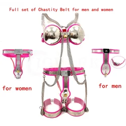 Men & Women Full Set Chastity Belt Cuffs BDSM Bondage Stainless Steel Cbt Chastity Device Penis Cock Cage Sex Toys for Couples