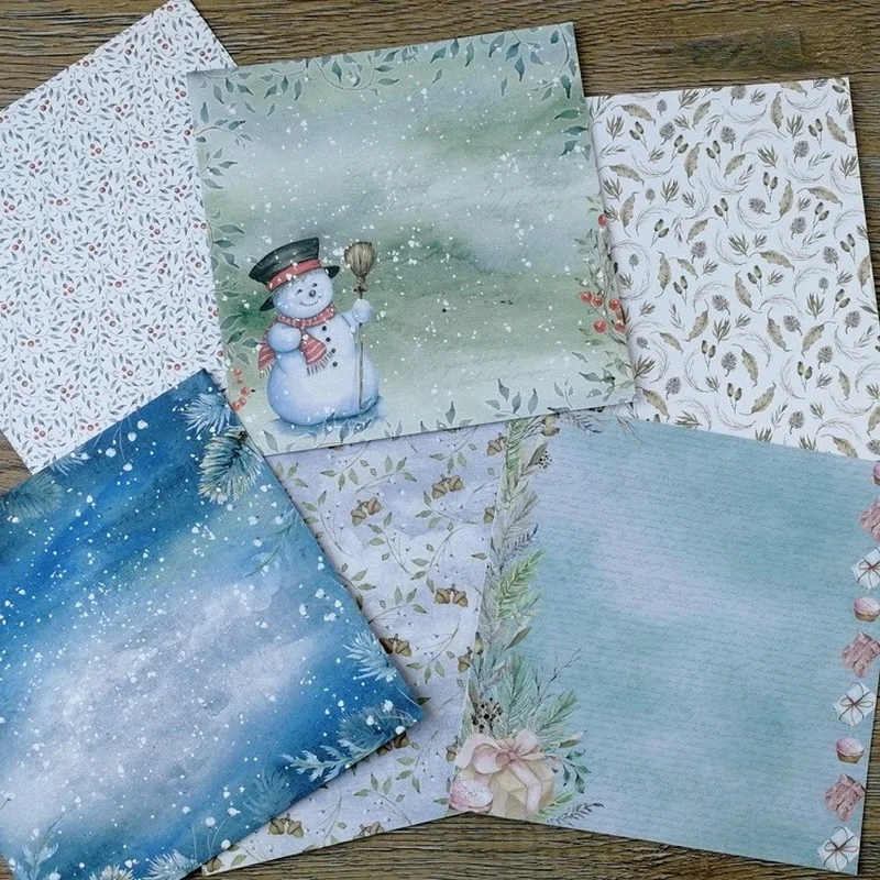 Zimowy bałwan wzorzysty papierowy Scrapbooking ręcznie robiony podkładka w tle nadruk boczny