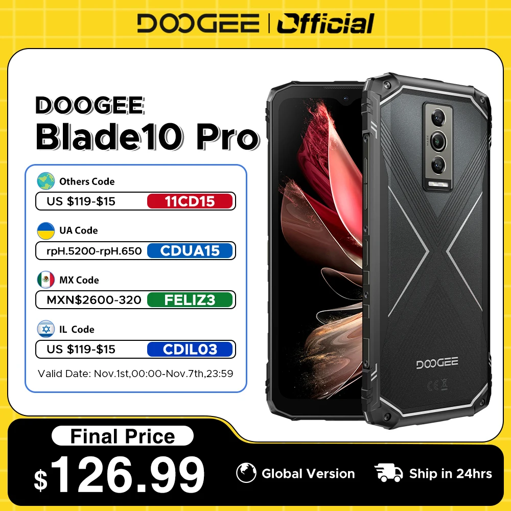 

Global Version DOOGEE Blade10 Pro Rugged Phone Android 14 6GB+256GB Octa Core 6.56" 90Hz IPS Screen 50MP AI Main Camera 5150mAh