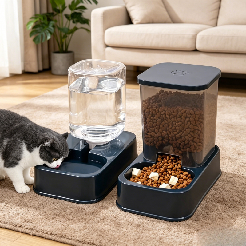  Automatic Cat & Dog Feeder with Drinker, Smart Portion Control Pet Food Bowl Set, No Battery Required 