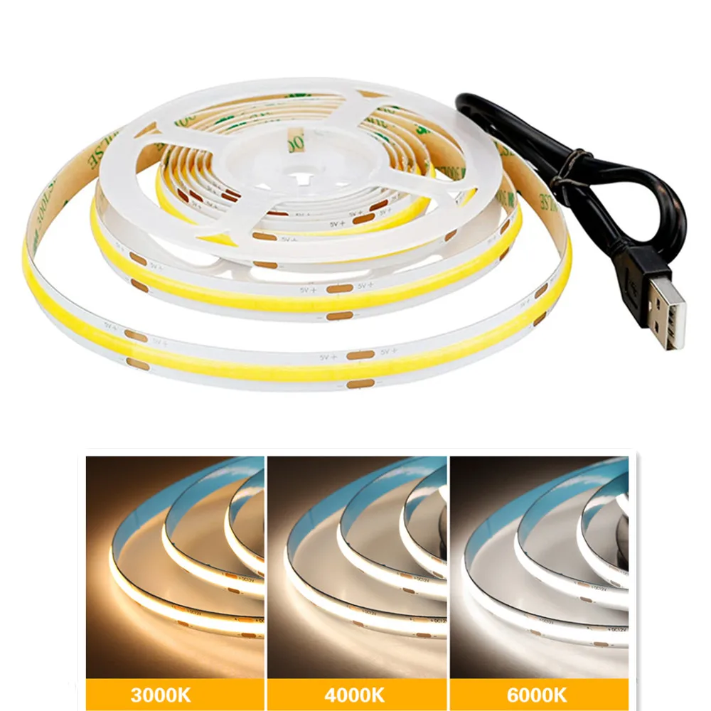 

10M COB LED Dimmable Strip Light 8MM 312 Leds/M High Density DC 12V 24V Flexible Tape Strip Super Good Warm Nature Cool White