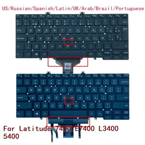 Nuevo teclado retroiluminado para ordenador portátil Dell Latitude 7400 E7400 L3400 5400 EE. UU., ruso, español, latino, Reino Unido, árabe, Brasil, portugués