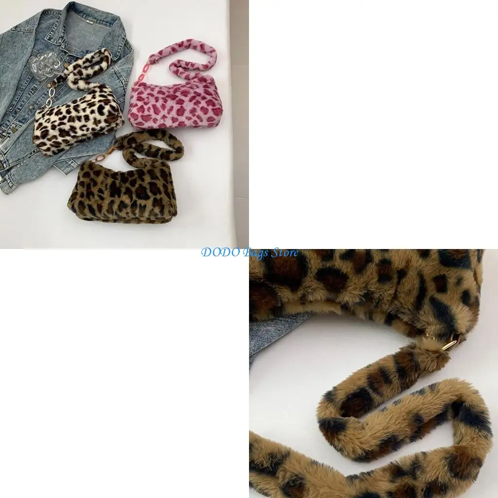

Womens Soft Shoulder Bag Plush Underarm Bag Leopard Print Armpit Bag Autumn Winter Handbags and Purse Dating Bag