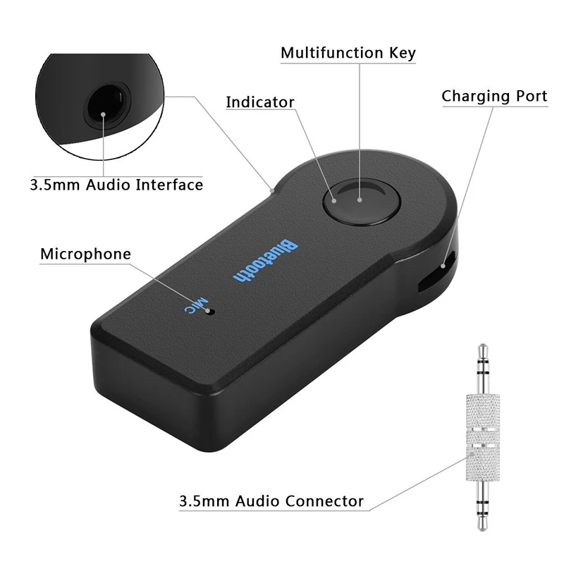 2 in 1 Aux Car Bluetooth Receiver 5.0 Interface 3.5mm Wireless Audio Adapter Hands Free Call Conversion Bluetooth Transmitter