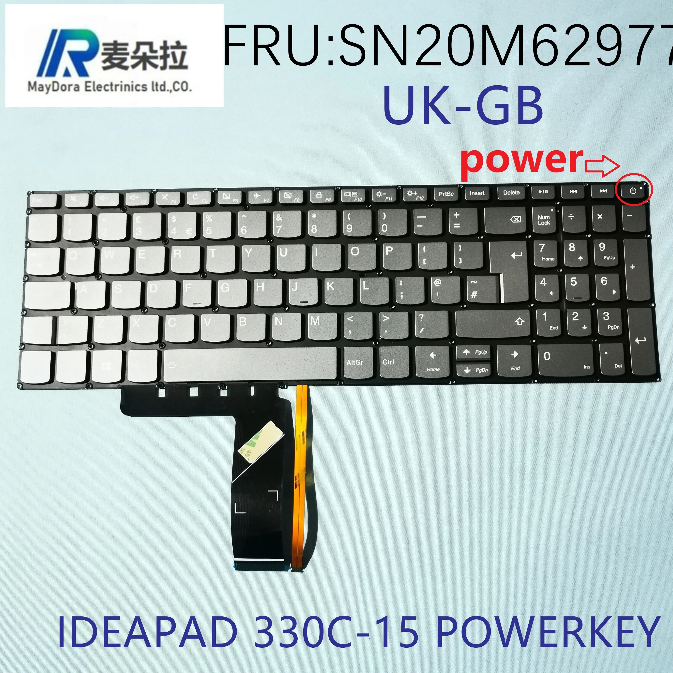 UK GB Keyboard for Lenovo Ideapad 330C-15 ISK ASK 130C-15  V145-15AST V155–15API series laptop with POWER KEY