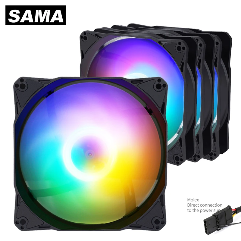 SAMA RGB Computer Case Fan With 4-pin Molex Connector 1200RPM 120mm Silent Cooling Fan for PC Cabinet Radiator for Gamer Cases