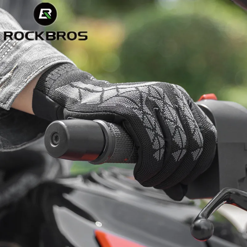 ROCKBROS Spring Autumn Mortorcycle Gloves SBR Breathable Full Finger Bicycle Gloves Screen Touch Shock Absorber Cycling Gloves