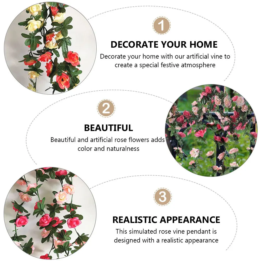 

2Pcs Artificial Rose Vines Simulation Vine Props with Realistic Flowers Leaves for Holiday Bar Shop Decor Festive Atmosphere