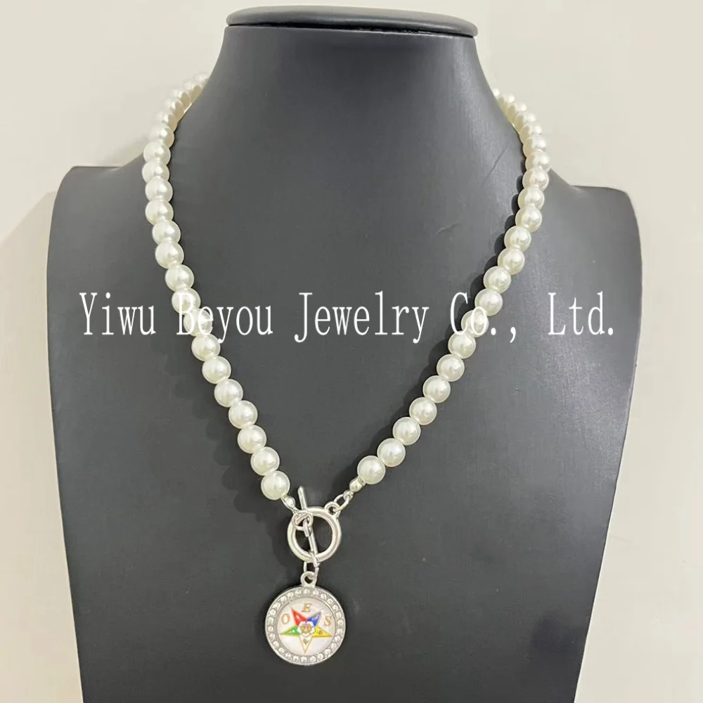 8mm Pearl Necklace OES Order of the Eastern Star Charm