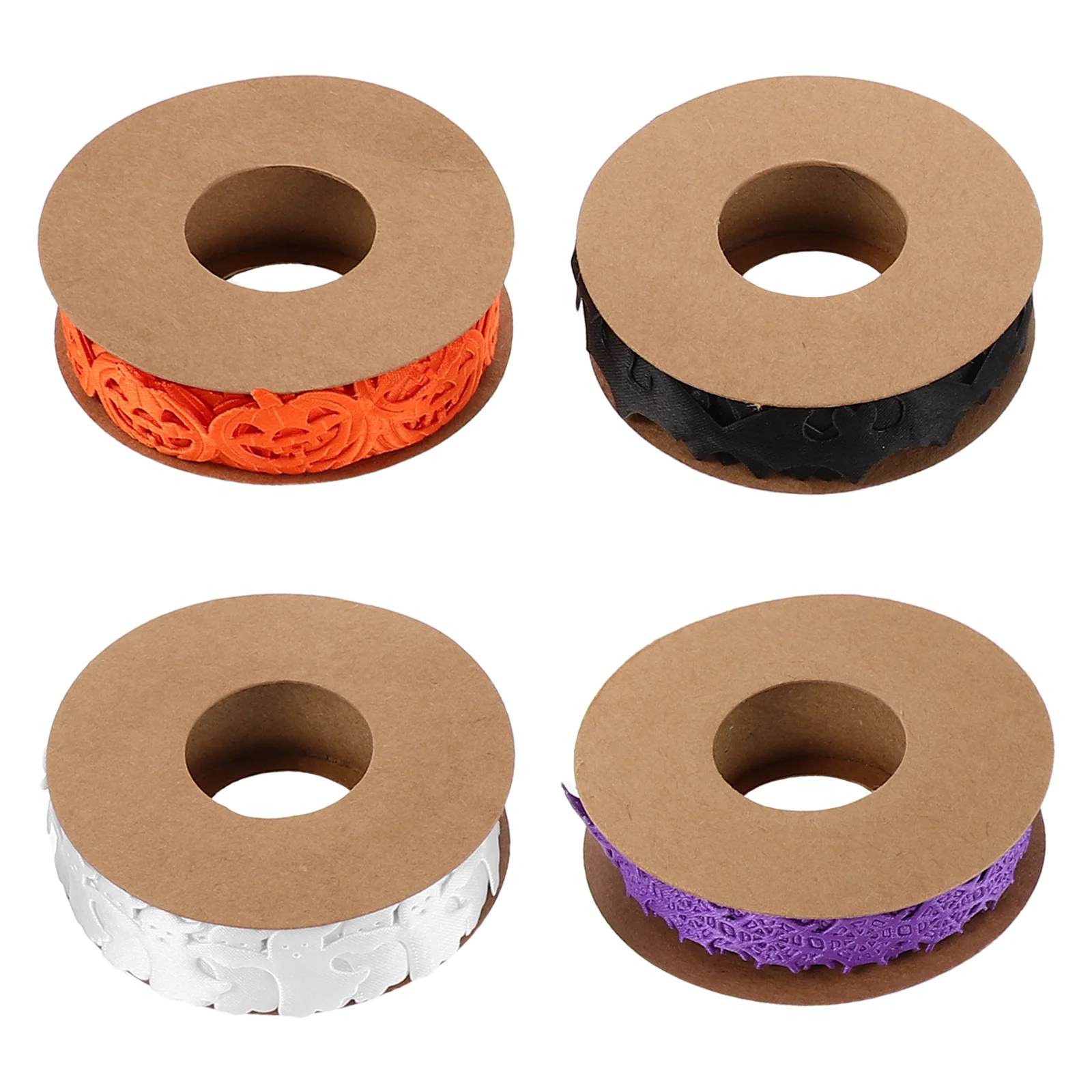 

4Pcs Halloween Craft Ribbon Set Ghost Pumpkin Bat Spiderweb for DIY Wreath Party Gift Wrapping Decoration Thin Black Ribbon