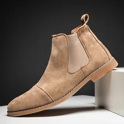 Fashion Yellow Chelsea Boots Men Pointed Comfortable Dress Boots Men Slip On Cheap Men's Suede Shoes Zapatos Hombre Casual