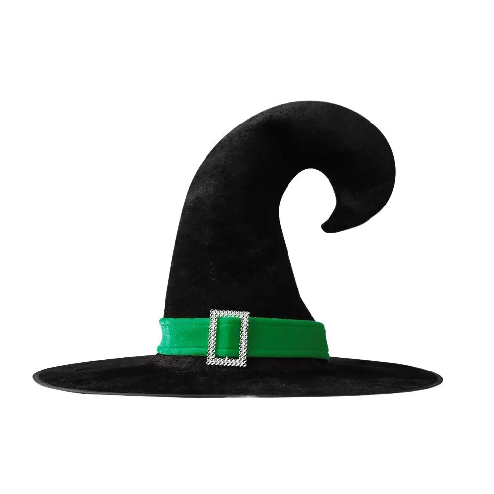 

Creative Velvet Halloween Witch Wizard Hat Bending Angle Gilding Halloween Hat Costume Props Satin Ribbon Devil Cap Kids