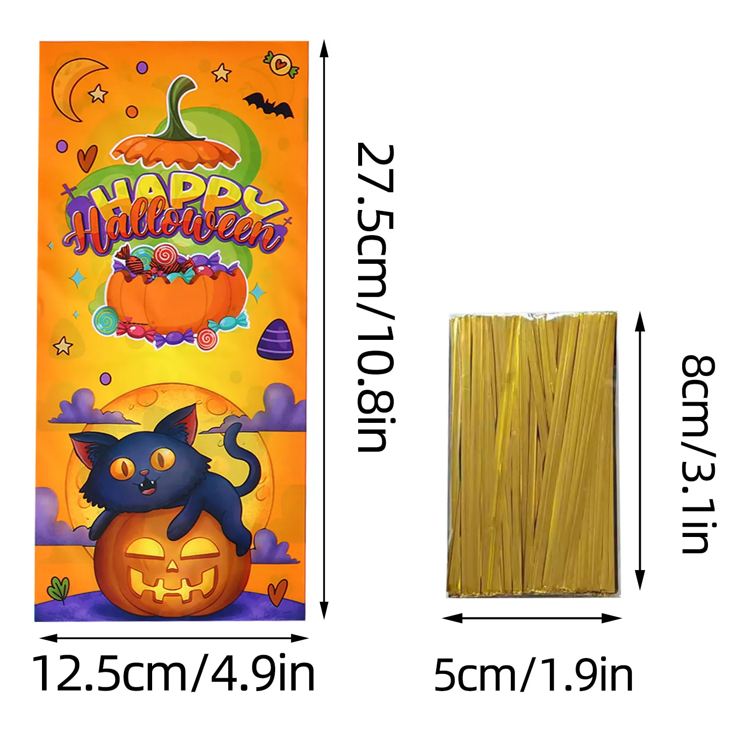 50pcs Halloween Opp Candy Bags, Candy Cookie Bags for Kids, Pumpkin Ghost Dumbo Pattern Trick or Treat Halloween Decoration