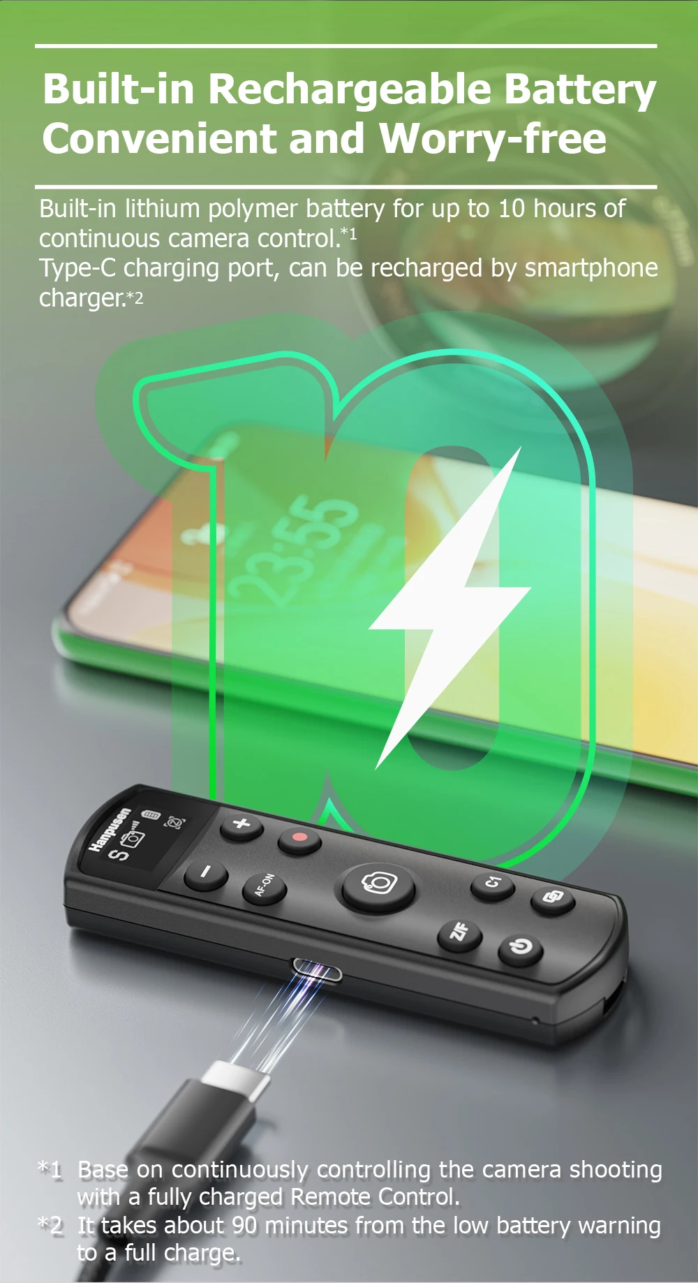 Hanpusen Kabellose Bluetooth-Fernbedienung mit OLED-Display, USB-C, wiederaufladbar, für Canon/Sony/Nikon/Fujifilm-Kameras – Detail 4