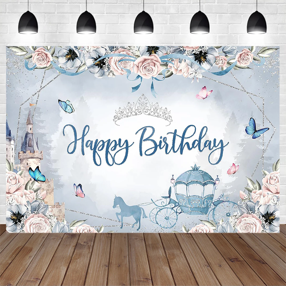 

Mocsicka Castle Princess Birthday Party Poster Background Flower Crown Decoration Backdrop Prop Butterfly Girl Baby Shower Photo