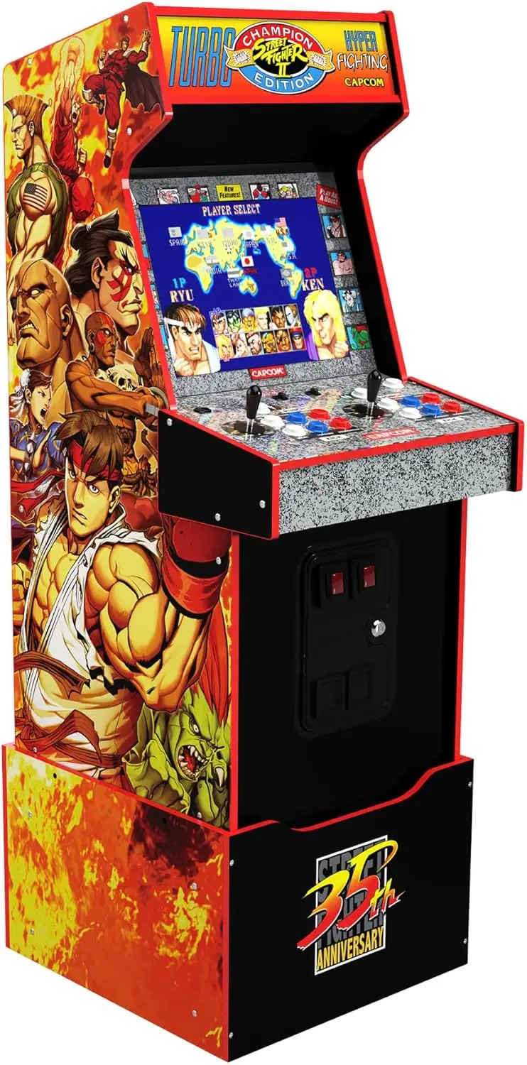 Capcom Street Fighter II Champion Turbo Legacy Edition Arcade Game Machine with Riser, Red, Large