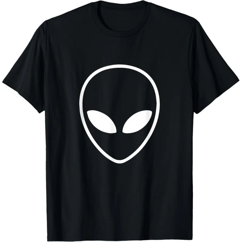 Men's and Women's Sports and Leisure New Fashion Short Sleeve White Alien Alien shaped Head Black Top Gift T-shirt