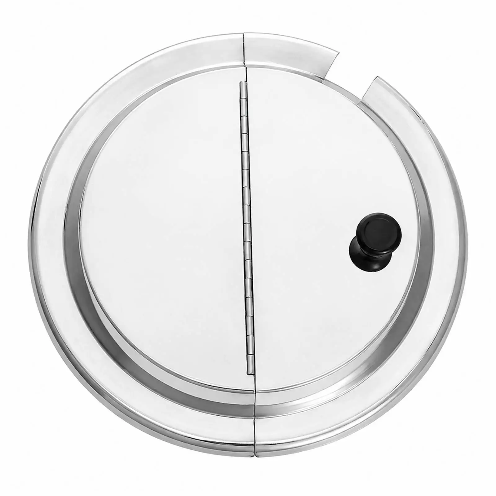 Round Hinged Stainless Steel Cover for Restaurant Pan with Notched Edge Utensil Rest