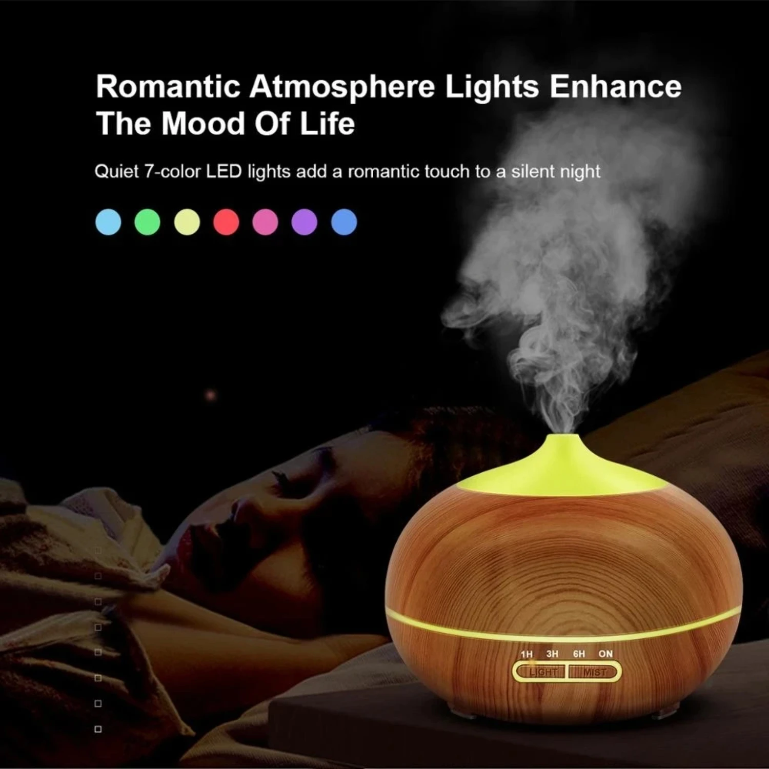 500ml Wood Grain Remote Control Aromatherapy Mist Maker Air Humidifier Diffuser - Office Air PurifierMediaPlayer