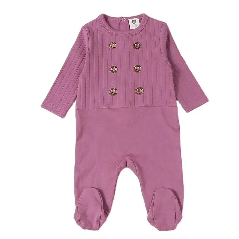 Baby rompers cotton ribbed kids clothes long sleeves baby overalls gold buttons children baby boys clothes girls clothes footies