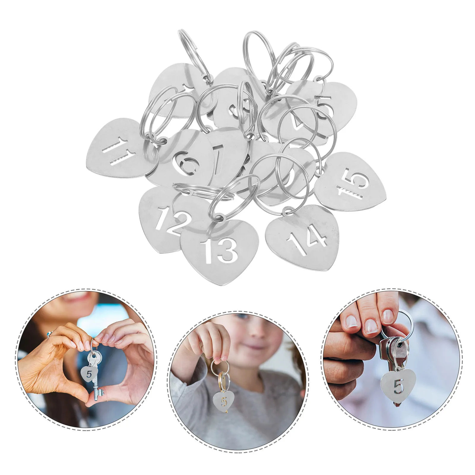 15Pcs Hollow Heart Shape Number Tags Stainless Steel Metal Keychain Numbered Id Tags for Dorm Keys Lockers Cabinet Coding