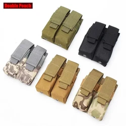 Bolsa táctica Molle para doble pistola, cinturón para cargador de 9mm, soporte para linterna, accesorios de bolsillo para caza