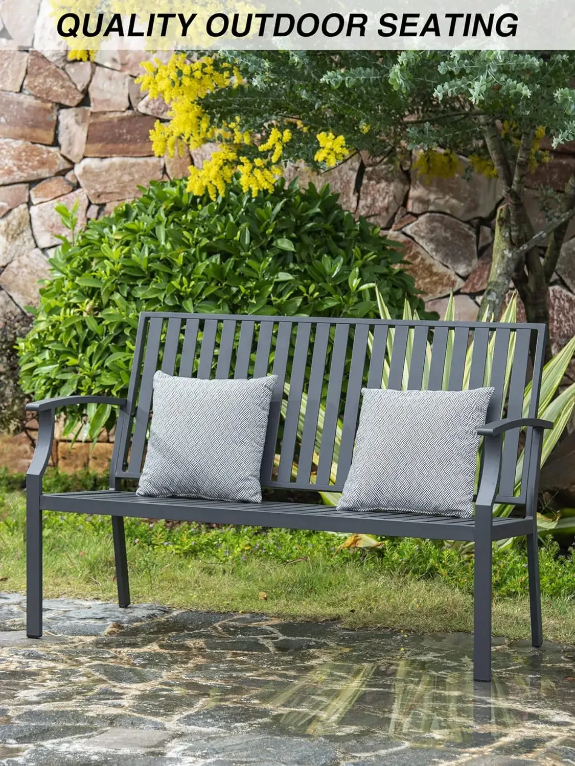 Banc de jardin extérieur antirouille avec cadre en aluminium, meubles de porche, bancs commémoratifs pour l'extérieur, 52 po, 3 prêts hypothécaires