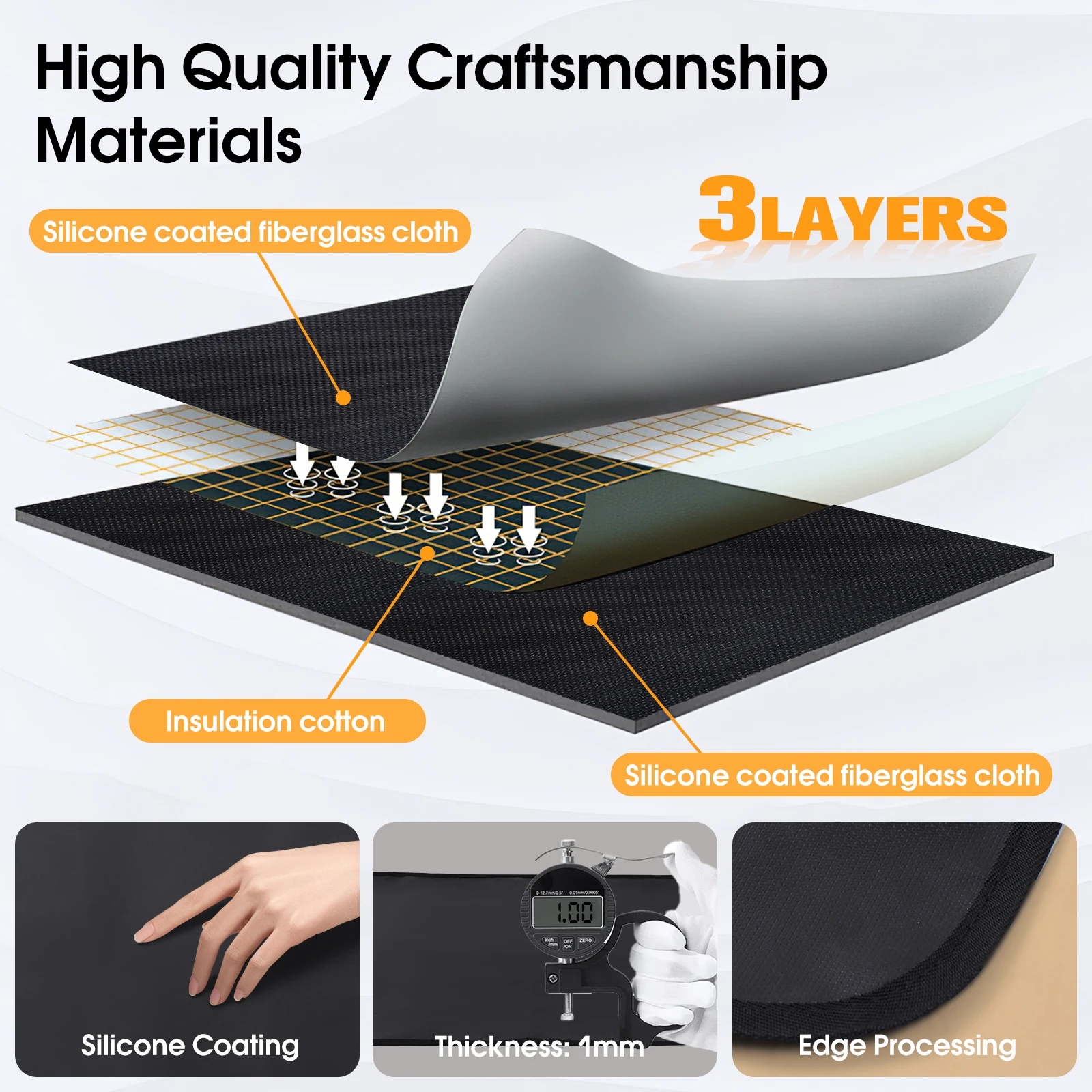 40 X 60 Cm Black Heat Resistant Air Fryer Mat Fireproof Silicone Mats For Kitchen Countertop Protector Non-Slip