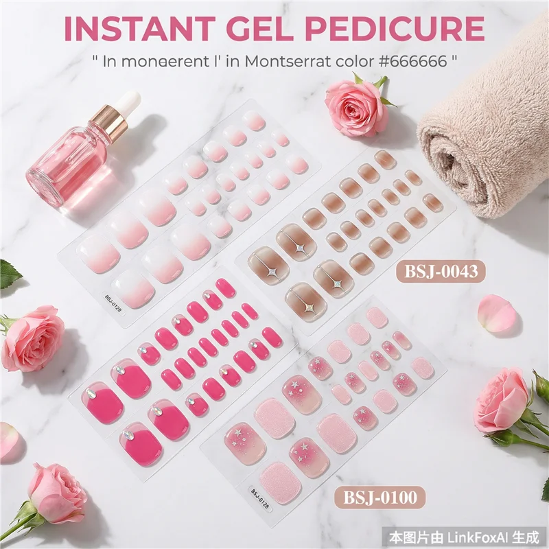 Spring and Summer Super Beautiful Toe Nail Strips Sparkly Shinning DIY Gel Polish Stickers for Nails Works with UV/LED Nail Lamp