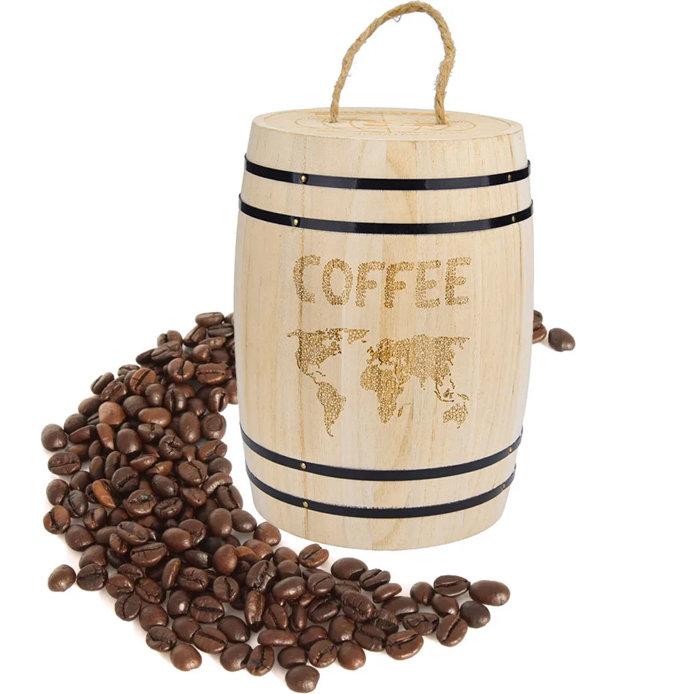 Hand Fresh Coffee Bean Airtight Container Wooden Storage Box For Coffee Beans Grounds Coffee Beans Barrel Storage Organizers