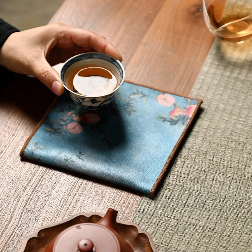 Reusable Chinese Painted Suede Thick Tea Towel Hand Towels Super Absorbent Table Mat Coaster Absorbent Towel Table Mats