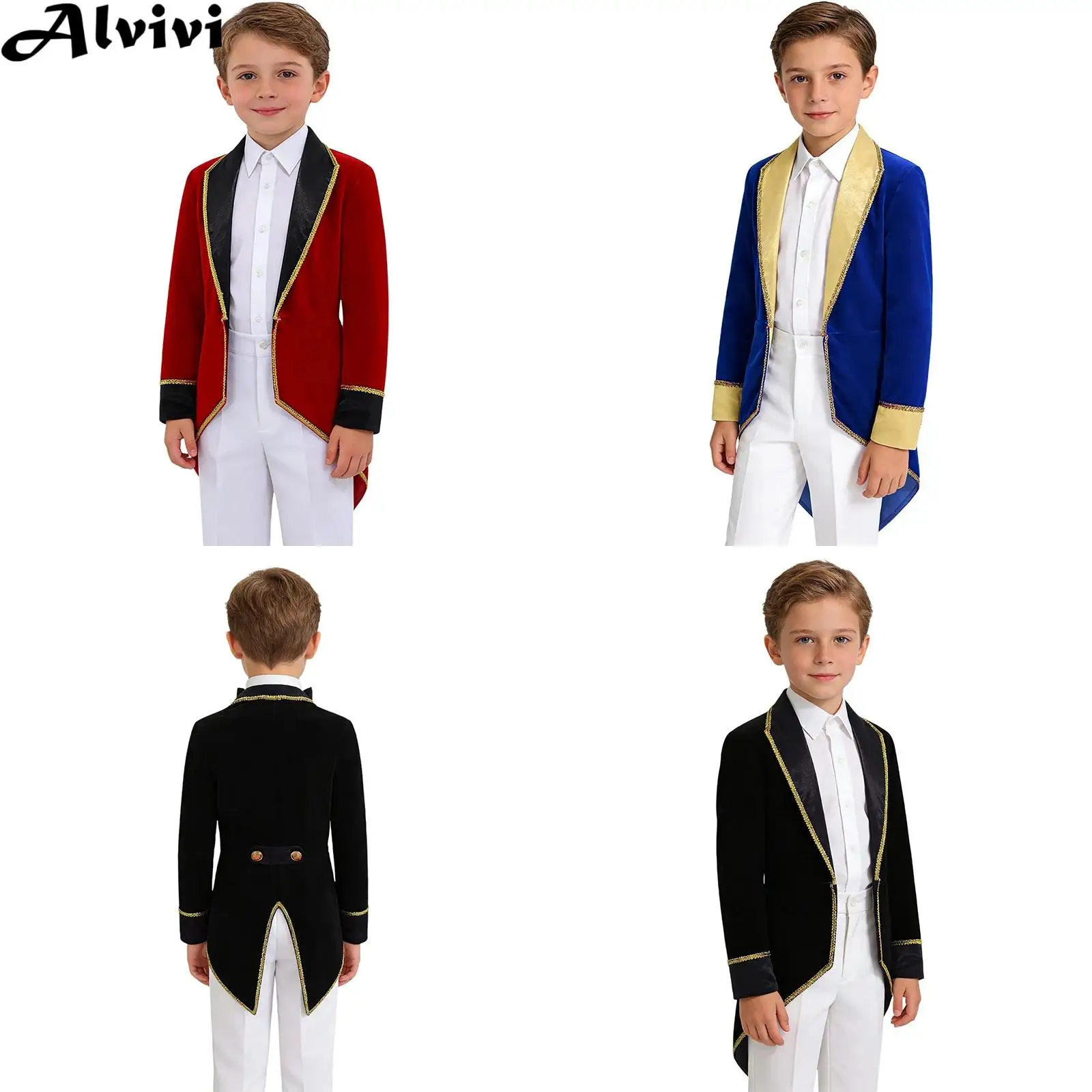 

Kids Boys Girls Long Sleeve Lapel Circus Ringmaster Tuxedo Jacket Coat Halloween Carnival Magician Showman Performance Costume