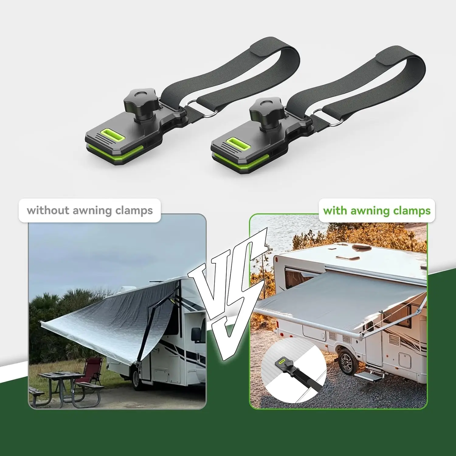 

RV Awning Campervan UV Clamps Nylon Upgraded Anti-slip Bat Strong Car 2 Pack Clip Stabilized Material Breakers Heavy-duty Pads