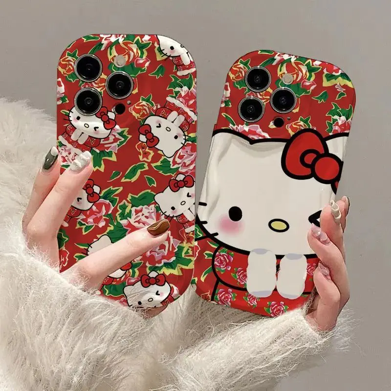 Sanrio Hello Kitty Ipone Mobile Phone Case 15 Pro Max Mobile Phone Case Iphone14 Cute Cartoon Kawaii Chinese Style