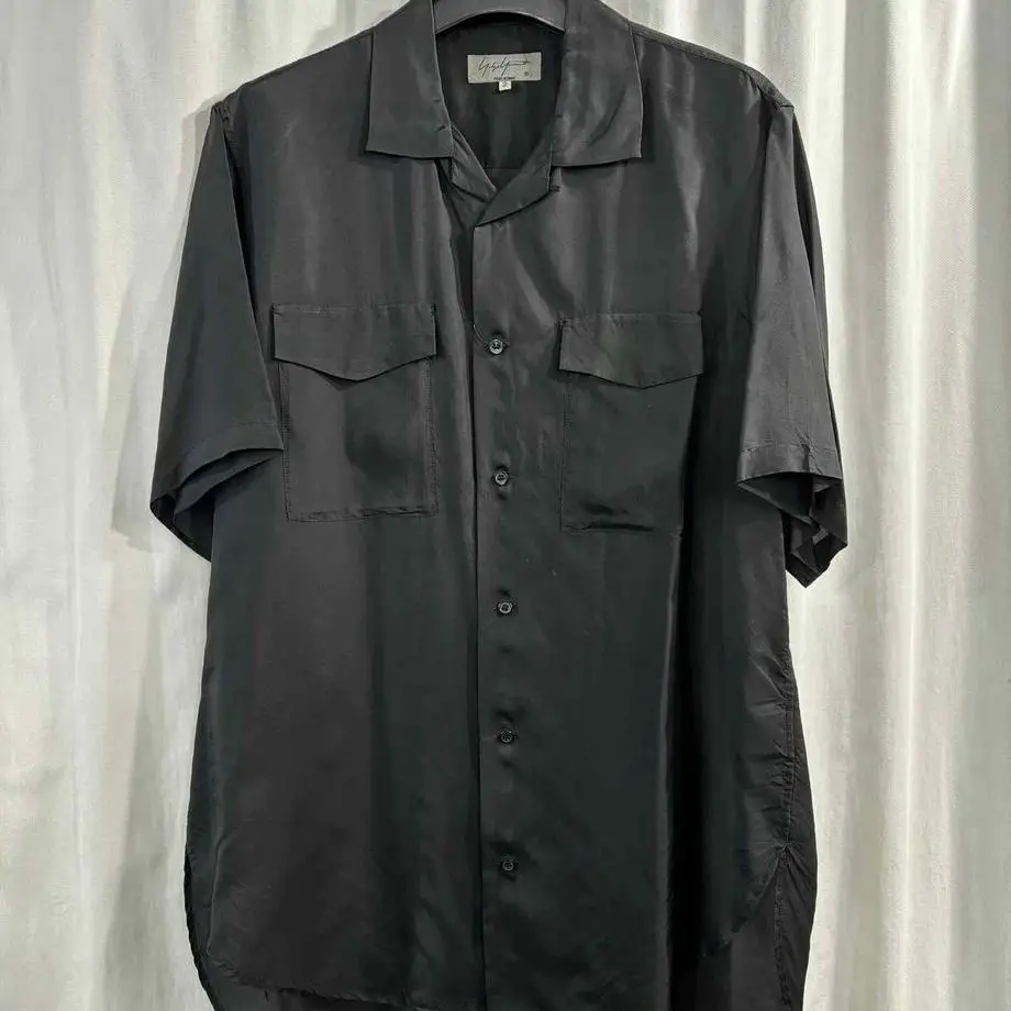 TOP-YAMAMOTO ® Neutral casual style short-sleeved shirt for men and women, loose and minimalist black lapel shirt