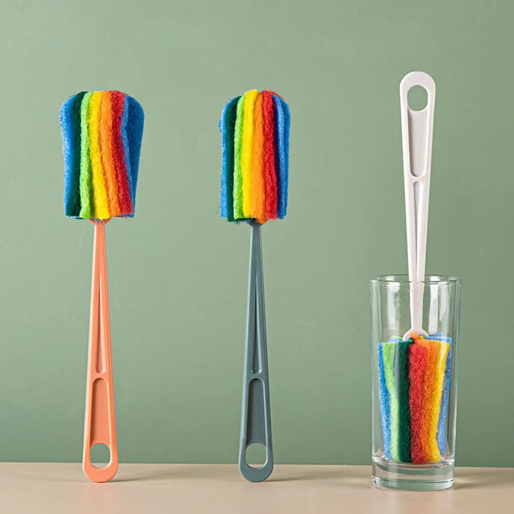 

3pcs Cleaning Kitchen Long Handle Bottle Cup Scouring Pad No Dead Corners Easy Clean Household Self Cleaning Brush Tools
