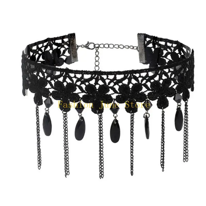 N5KA Lace Choker Necklace for Women Girl Lace Neck Chain Punk Lace Choker Statement Collar Chain
