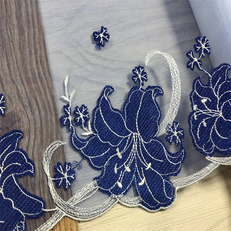 Cristal Blue Embroidered Mesh Lace Trim DIY Lingerie Sewing Accessories Floral Embroidered Net Lace for Dress