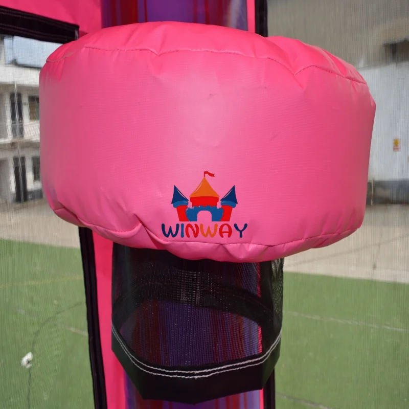 Castillo inflable comercial de rebote rosa para niños con diferentes pancartas incluyen el mejor soplador