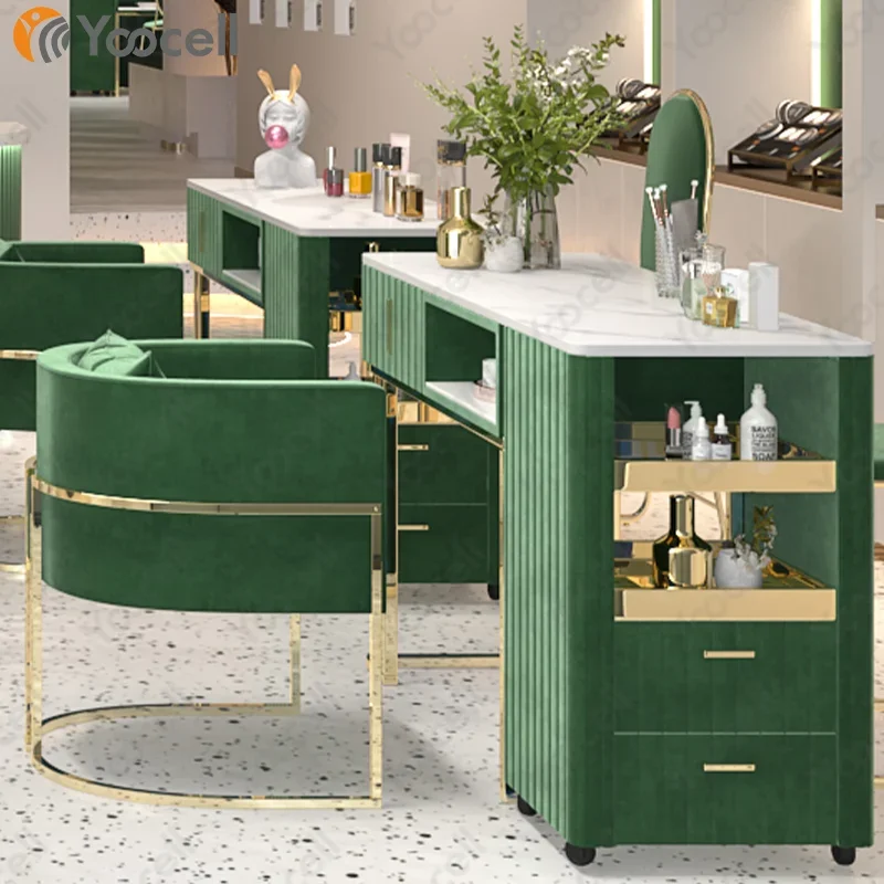 Modern Fashionable Folding Manicure Table Nail Salon Furniture Green Manicure Chair and Table