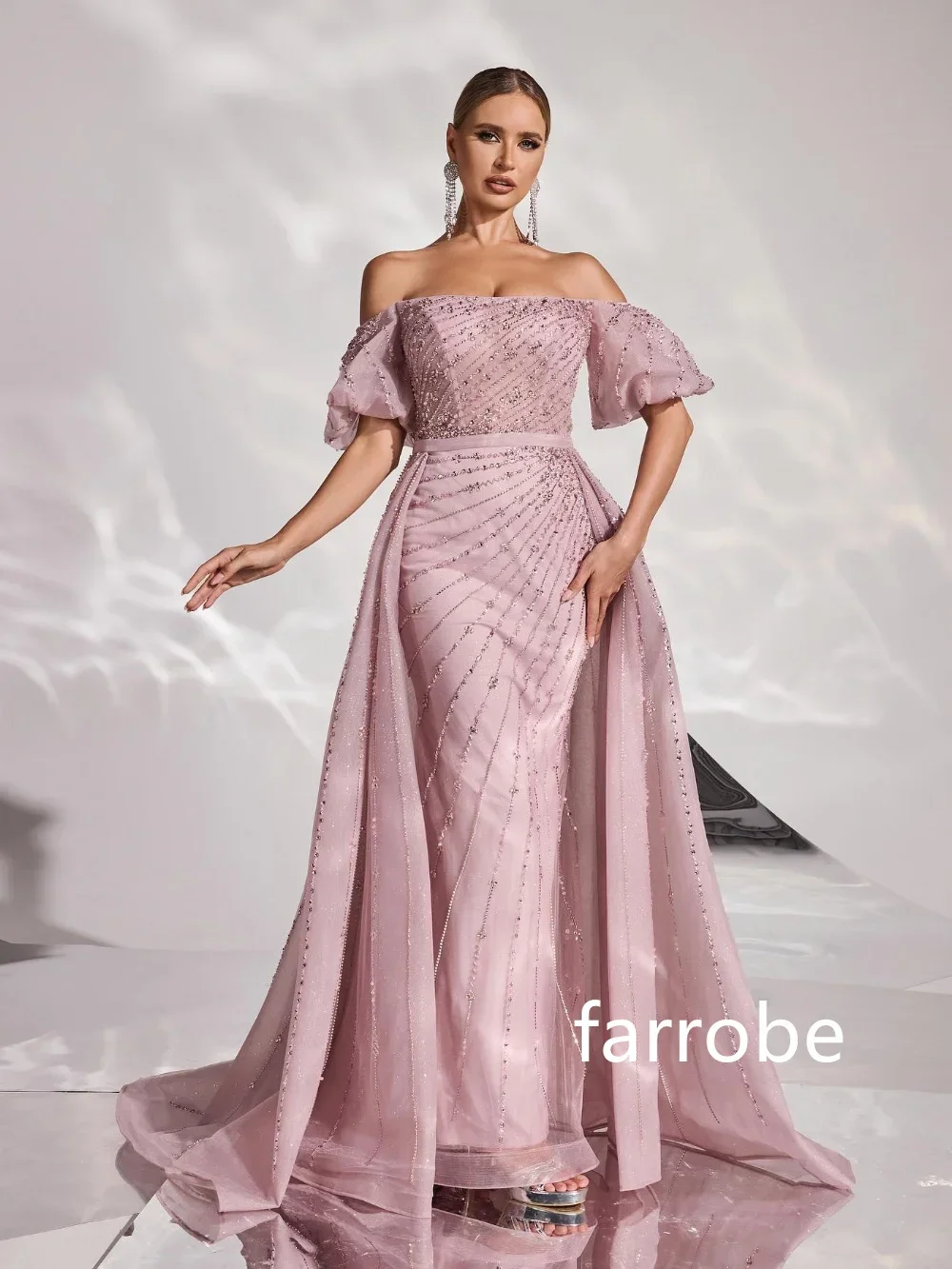 Customized Sizes Available Organza Pleat A-line Sequined Off-the-shoulder Long Dresses Prom Dresses Classic Exquisite Modern Sty