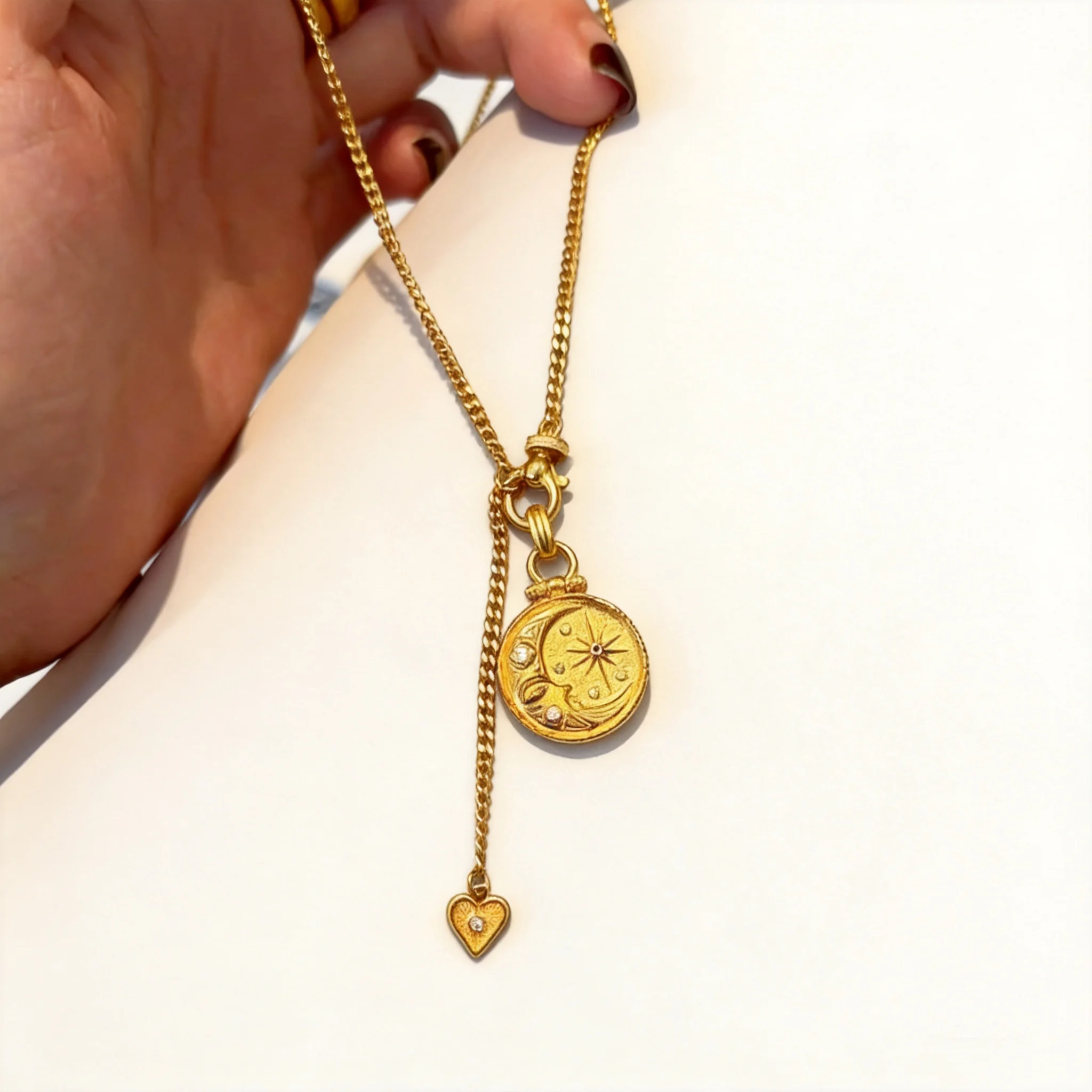 

Chinese Style Lucky Eight Pointed Star Moon Double Sided Pendant Necklace For Women Dainty Gold Plated Clavicle Chain 2026 New