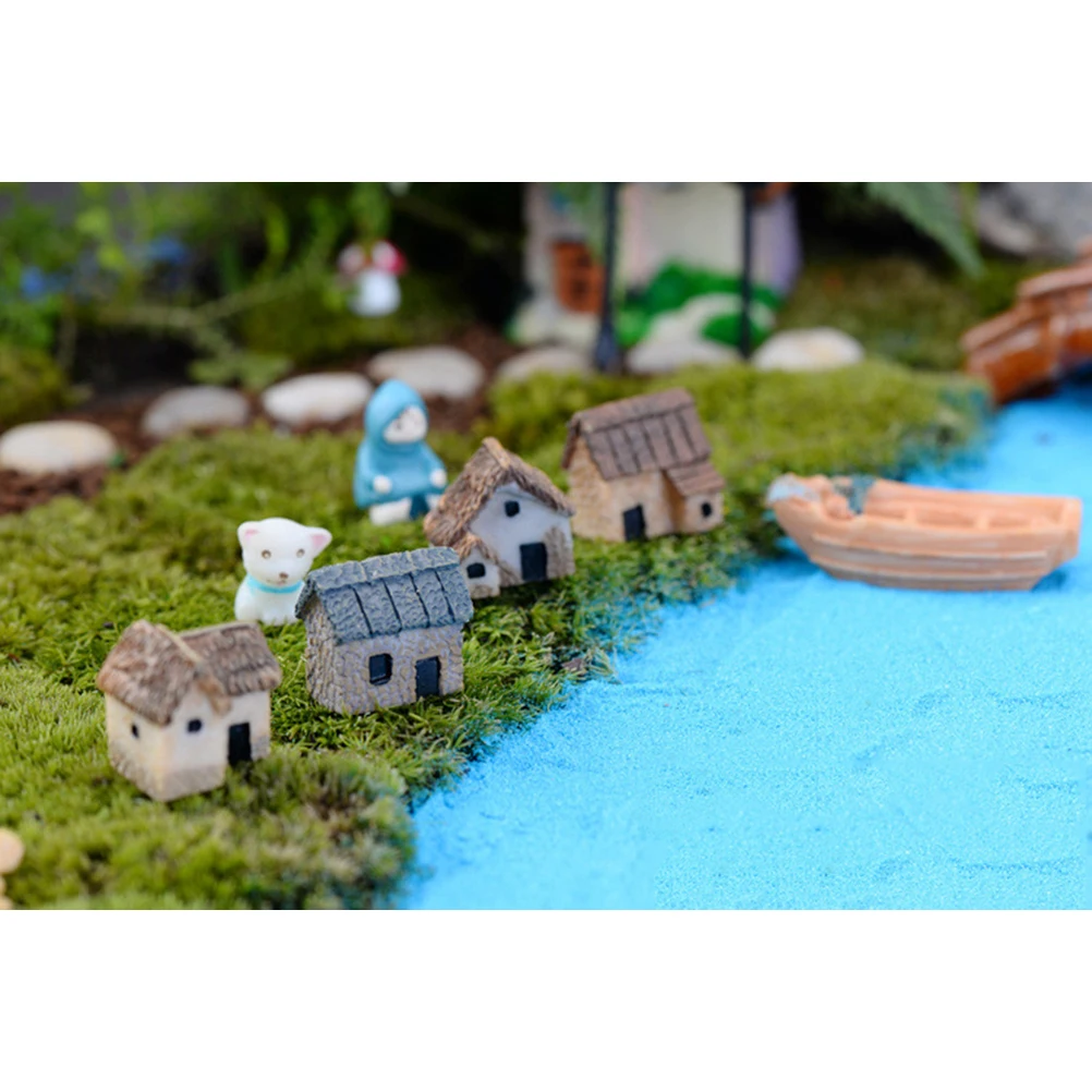 

6pcs Miniature Fairy Garden Thatched Huts Resin Micro Houses Waterproof Miniature Garden Decorative Crafts For Terrariums