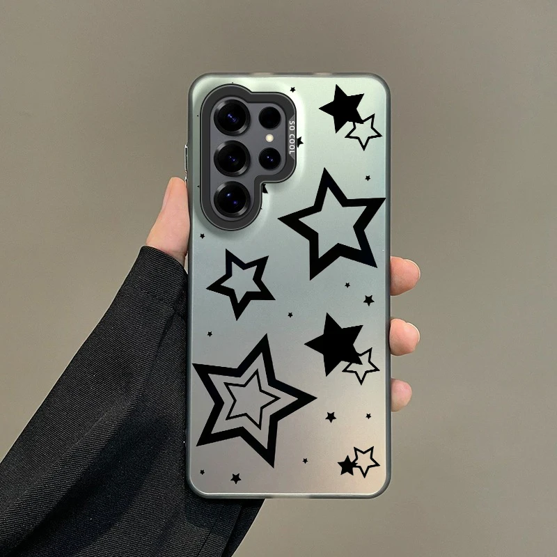 Color Phone Case For Samsung Galaxy S26 S25 S24 S23 S22 Ultra S20 S10 S21 FE 5G Plus Silver Plated IMD Cover Style Stars Pattern